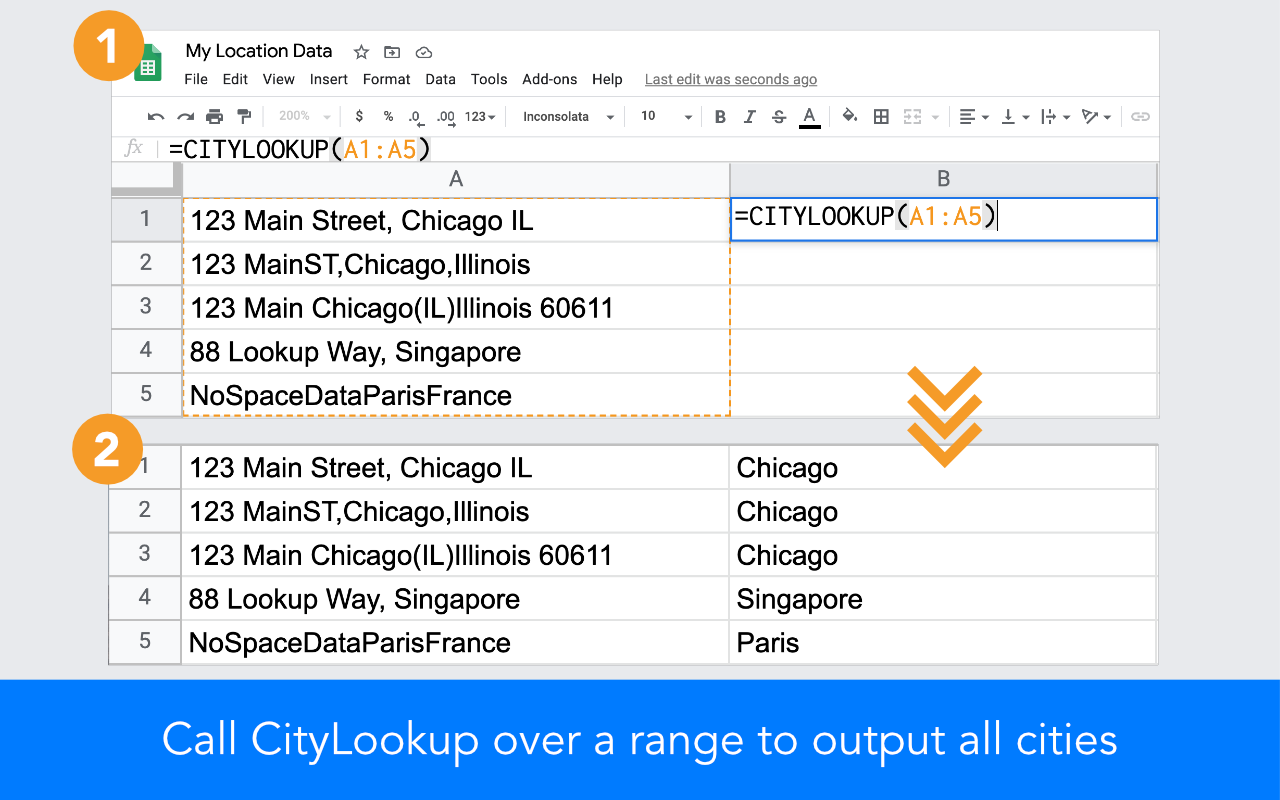 Call CityLookup over a range to output all cities