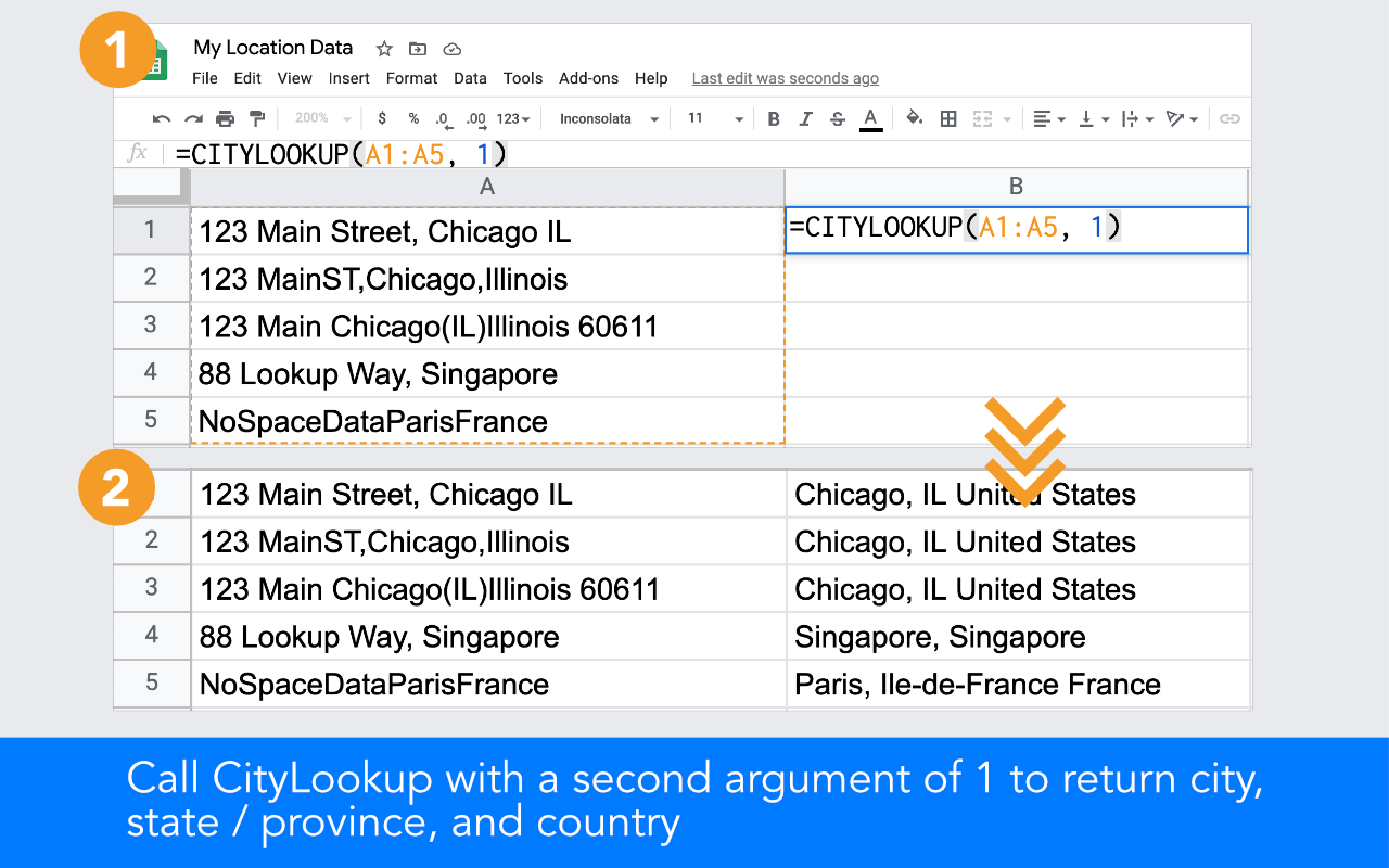 Call CityLookup with a second argument of 1 for city, state, and country output