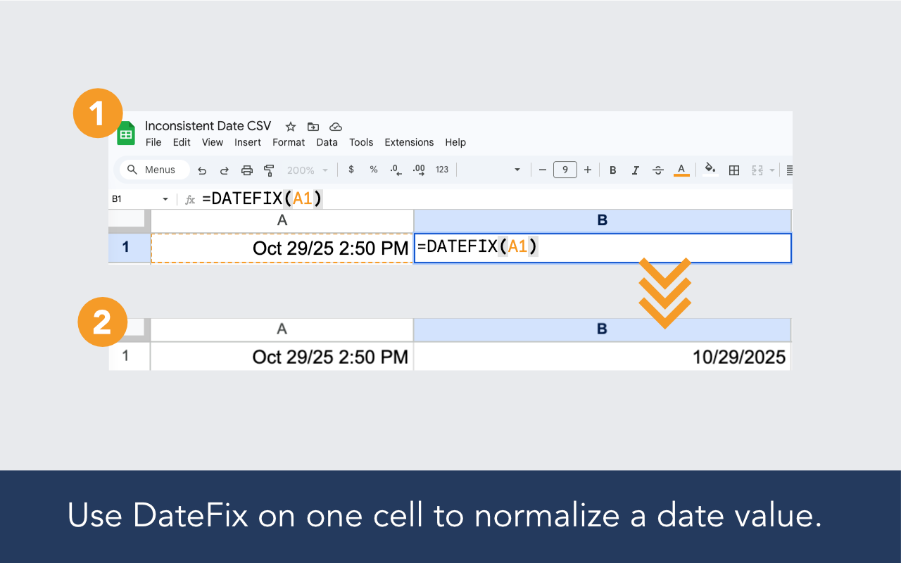 Call DateFix over a single cell to normalize the date output