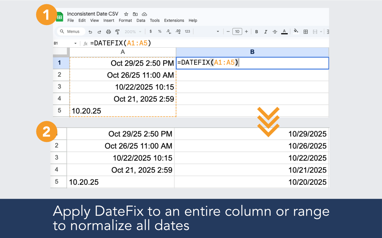 Call DateFix over a range to normalize all dates