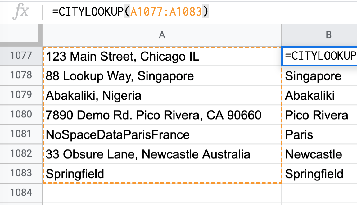 CityLookup for Google Sheets